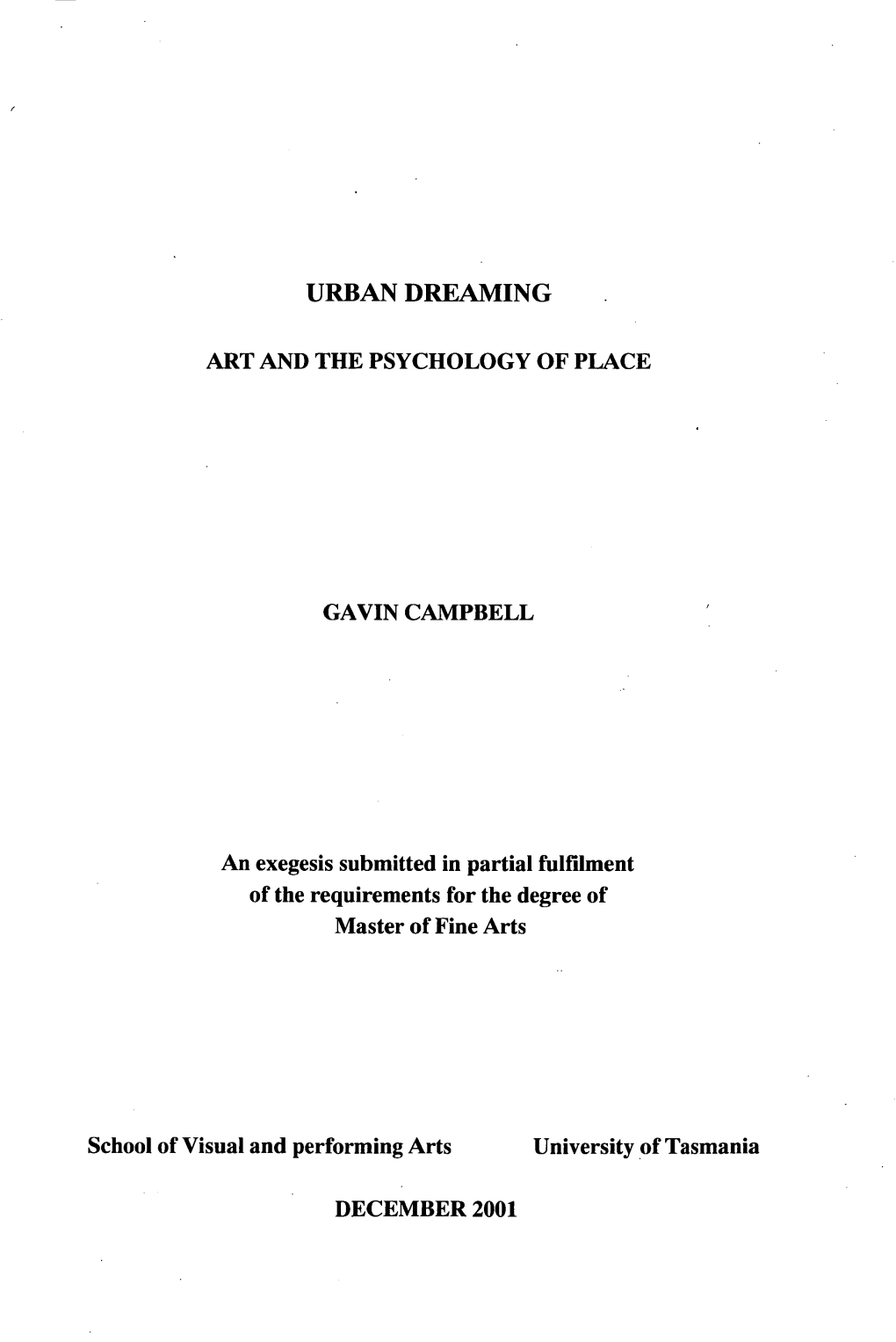 Urban Dreaming : Art and the Psychology of Place