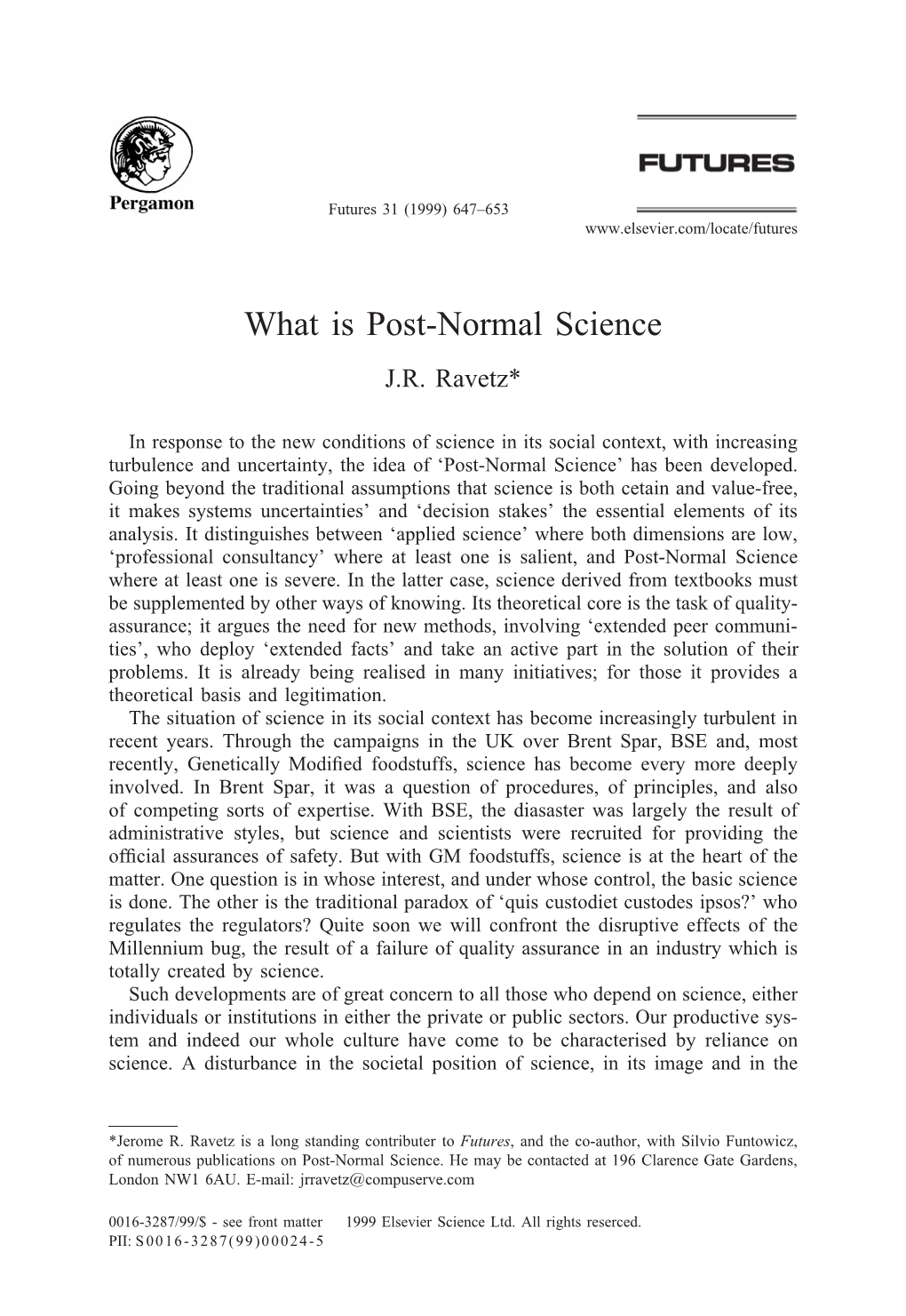 What Is Post-Normal Science J.R