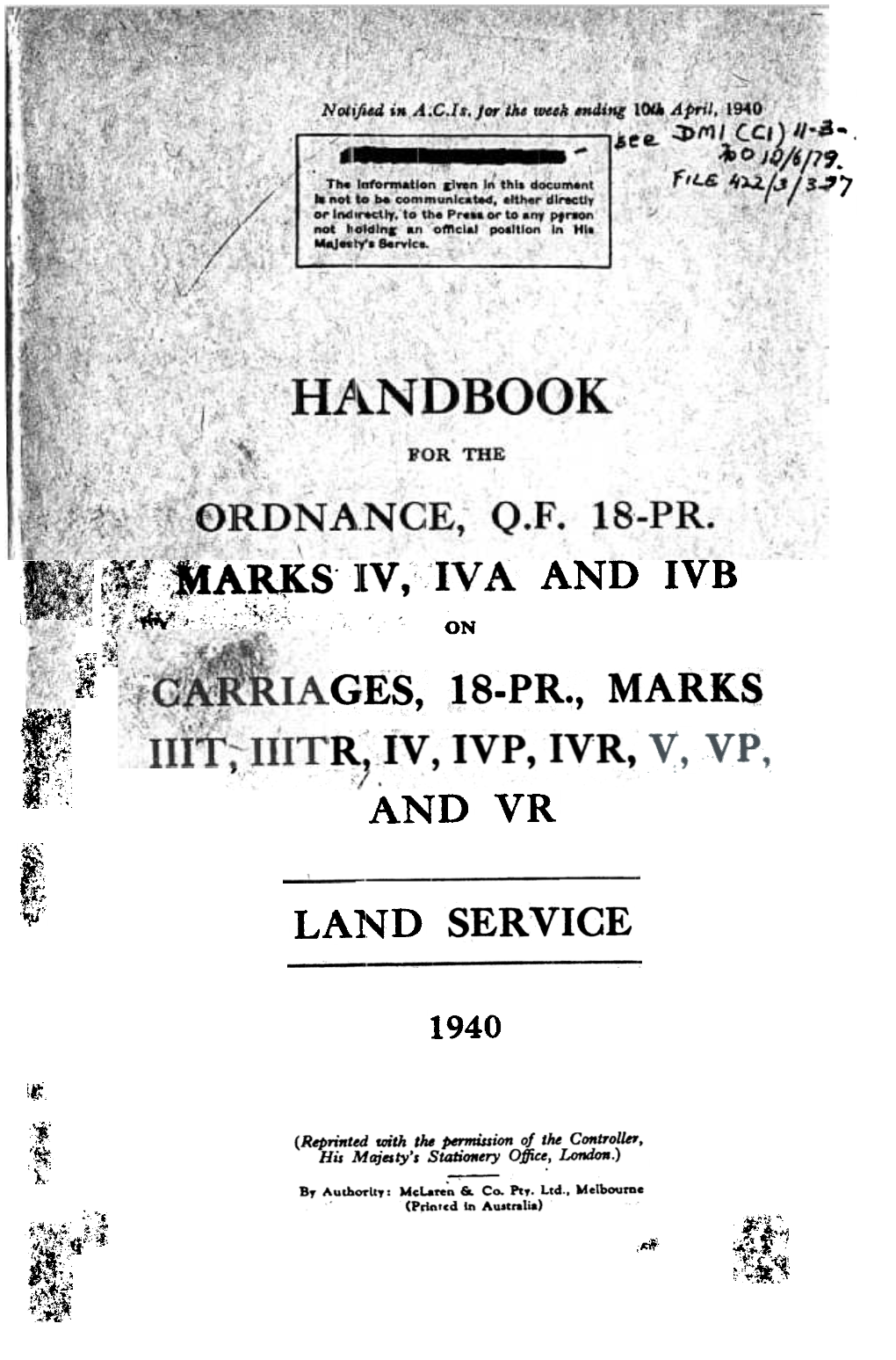 Handbook of the Ordnance Q.F. 18 -PR ... (LS) 1940