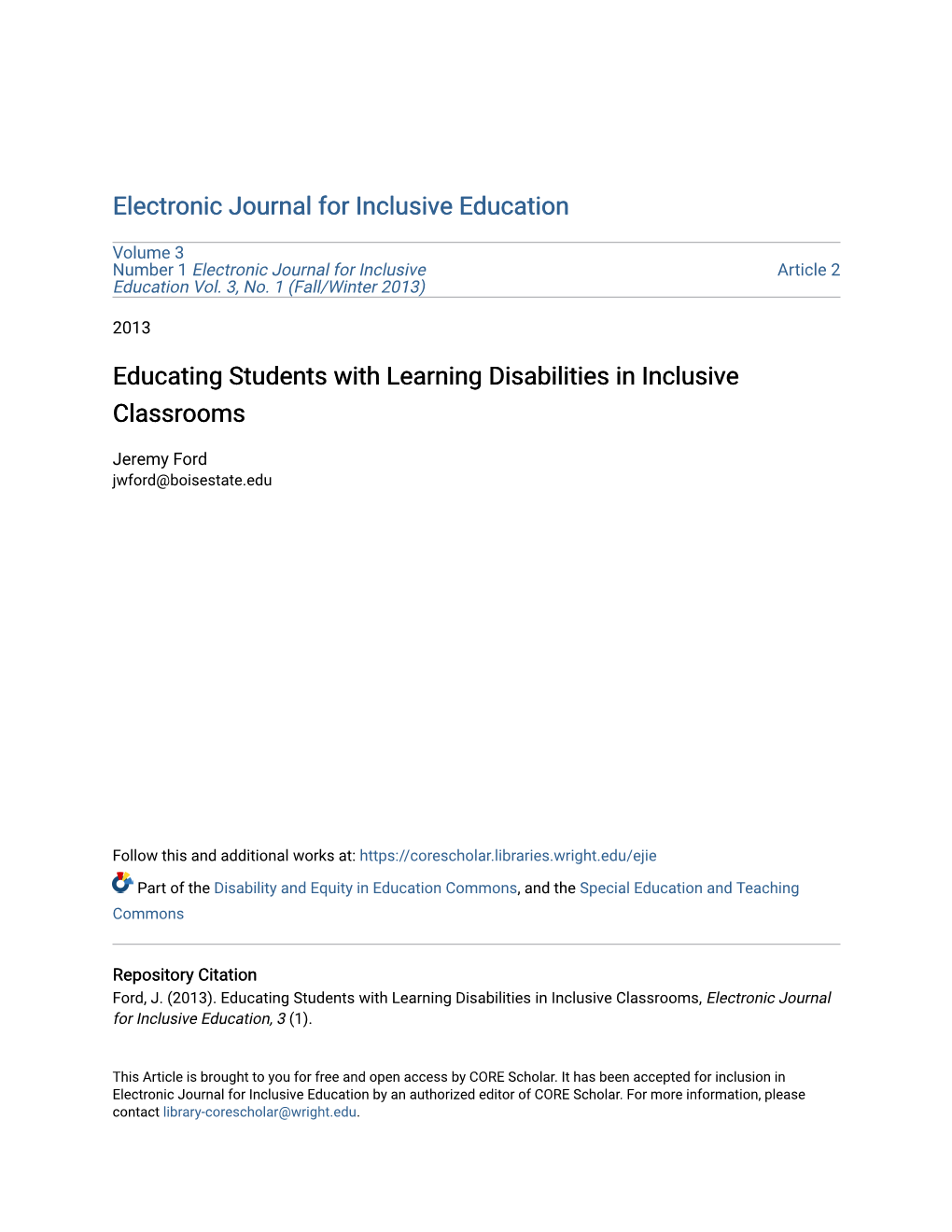 Educating Students with Learning Disabilities in Inclusive Classrooms