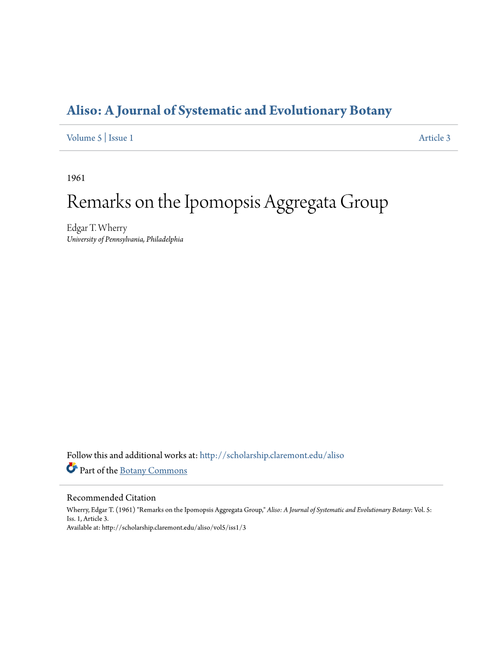Remarks on the Ipomopsis Aggregata Group Edgar T