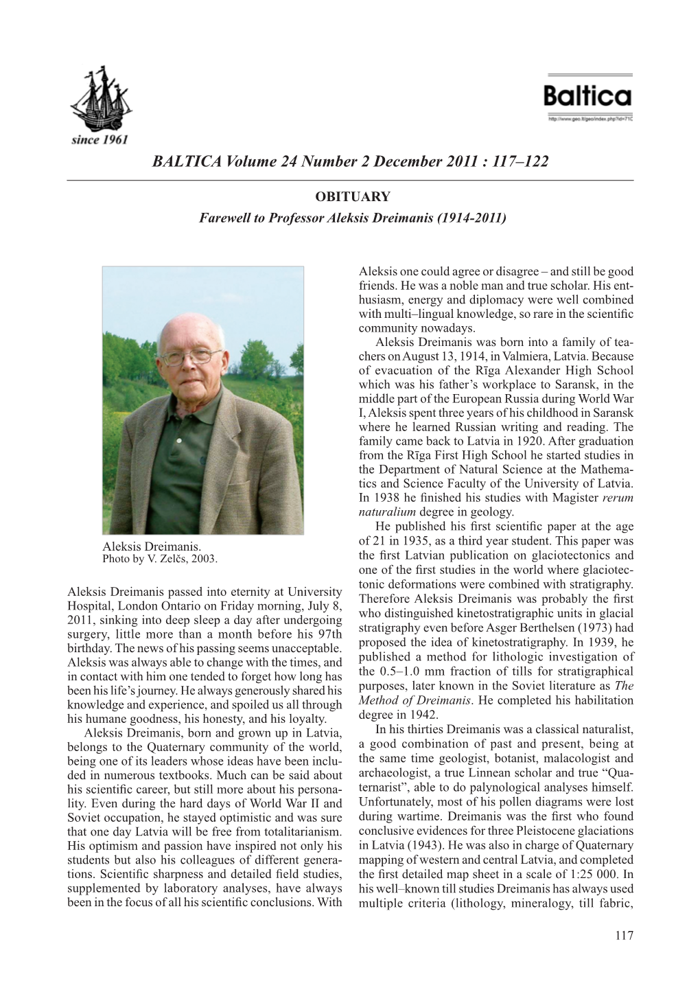 BALTICA Volume 24 Number 2 December 2011 : 117–122