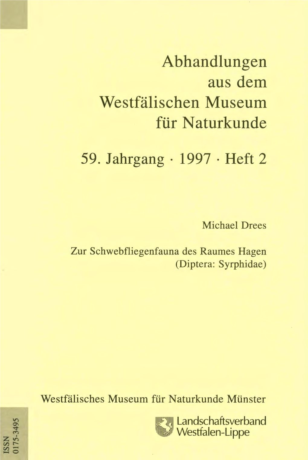 Michael Drees Zur Schwebfliegenfauna Des Raumes Hagen