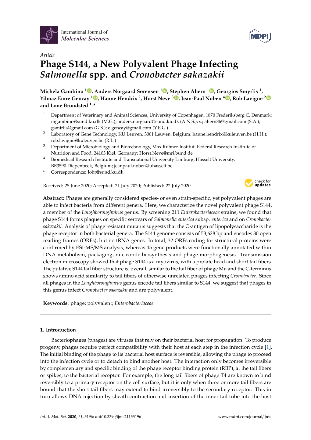 Phage S144, a New Polyvalent Phage Infecting Salmonella Spp. and Cronobacter Sakazakii