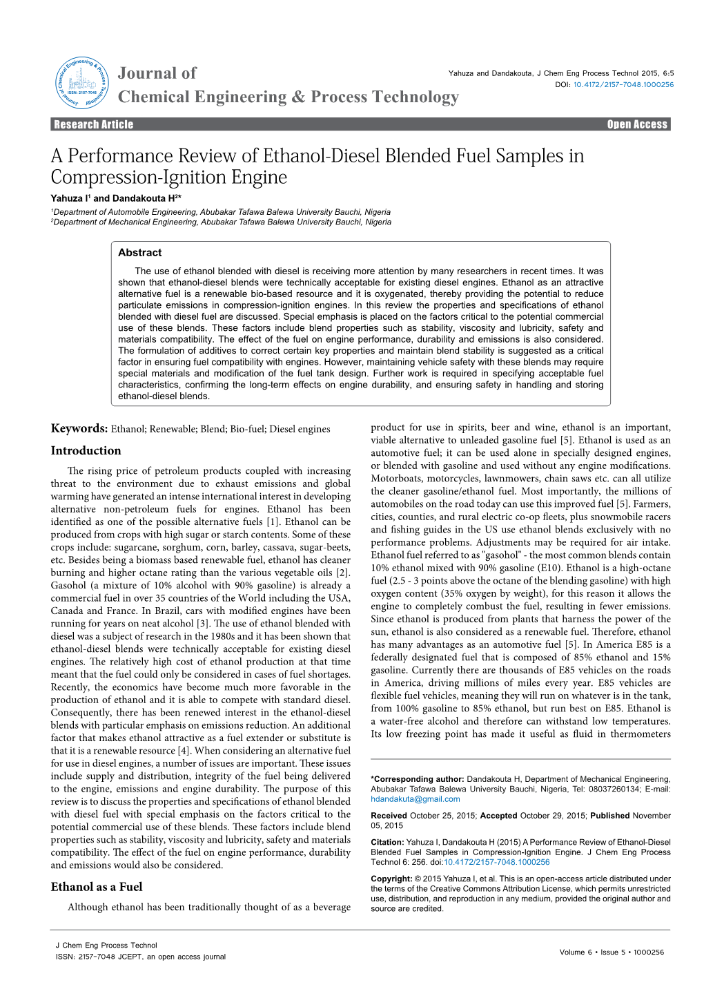 A Performance Review of Ethanol-Diesel Blended Fuel