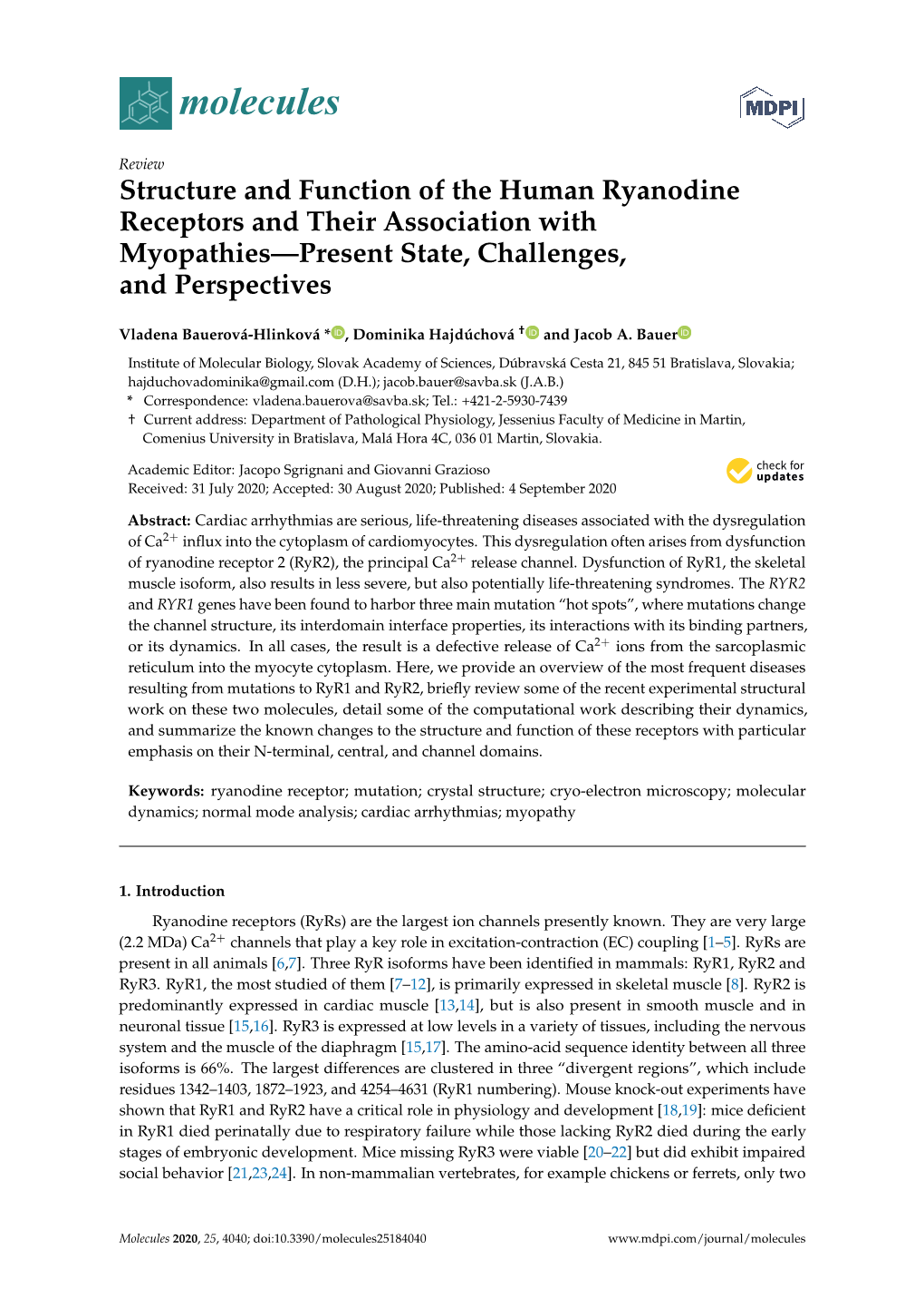 Structure and Function of the Human Ryanodine Receptors and Their Association with Myopathies—Present State, Challenges, and Perspectives