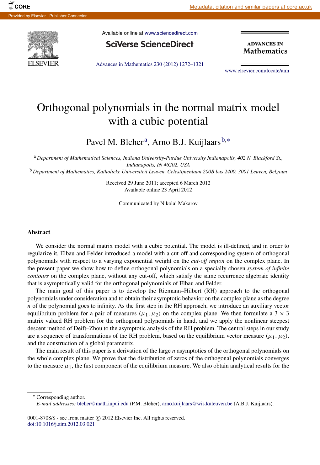 Orthogonal Polynomials in the Normal Matrix Model with a Cubic Potential