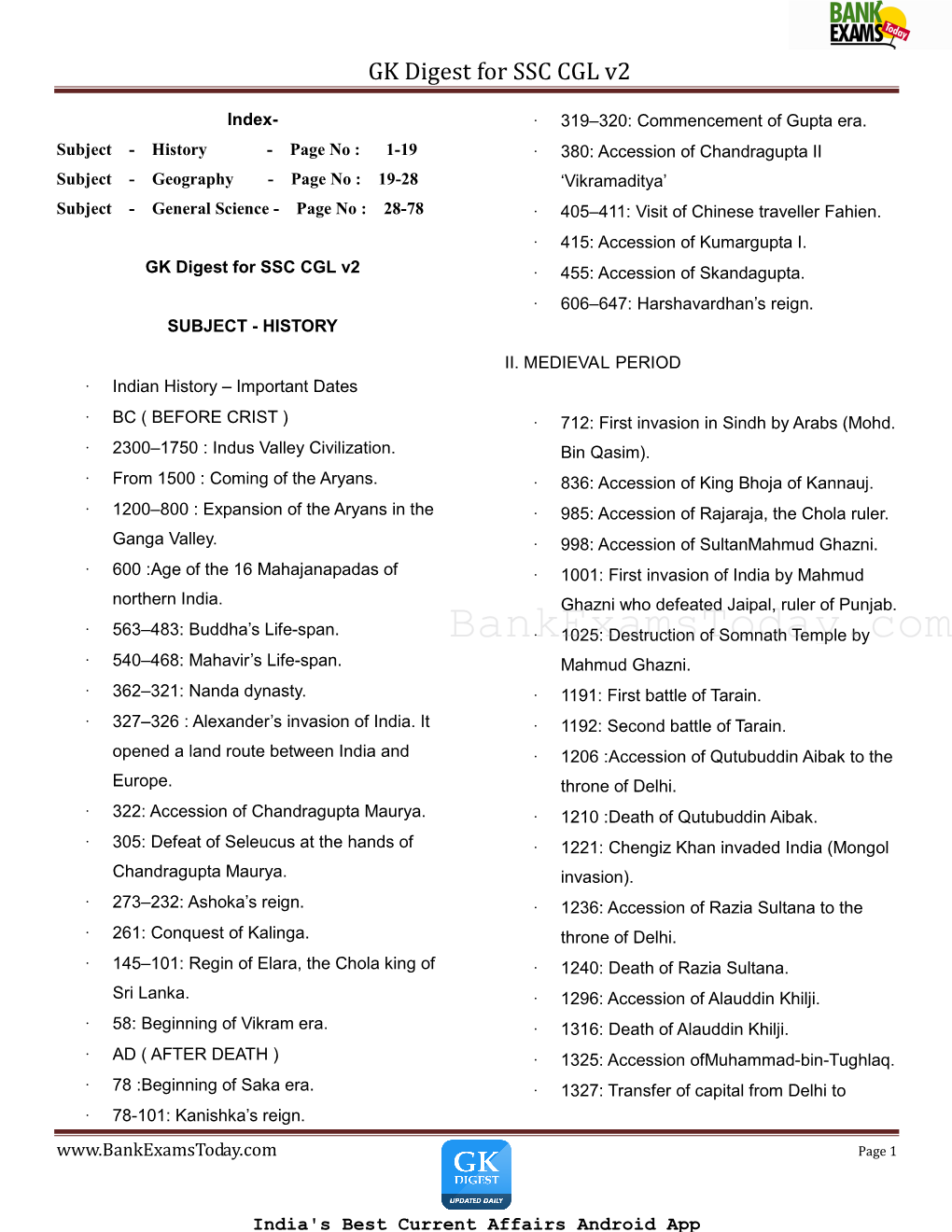 GK Digest for SSC CGL V2  455: Accession of Skandagupta