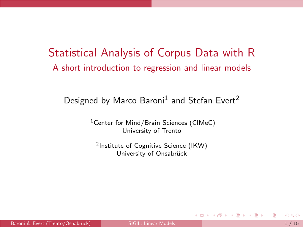 Statistical Analysis of Corpus Data with R a Short Introduction to Regression and Linear Models