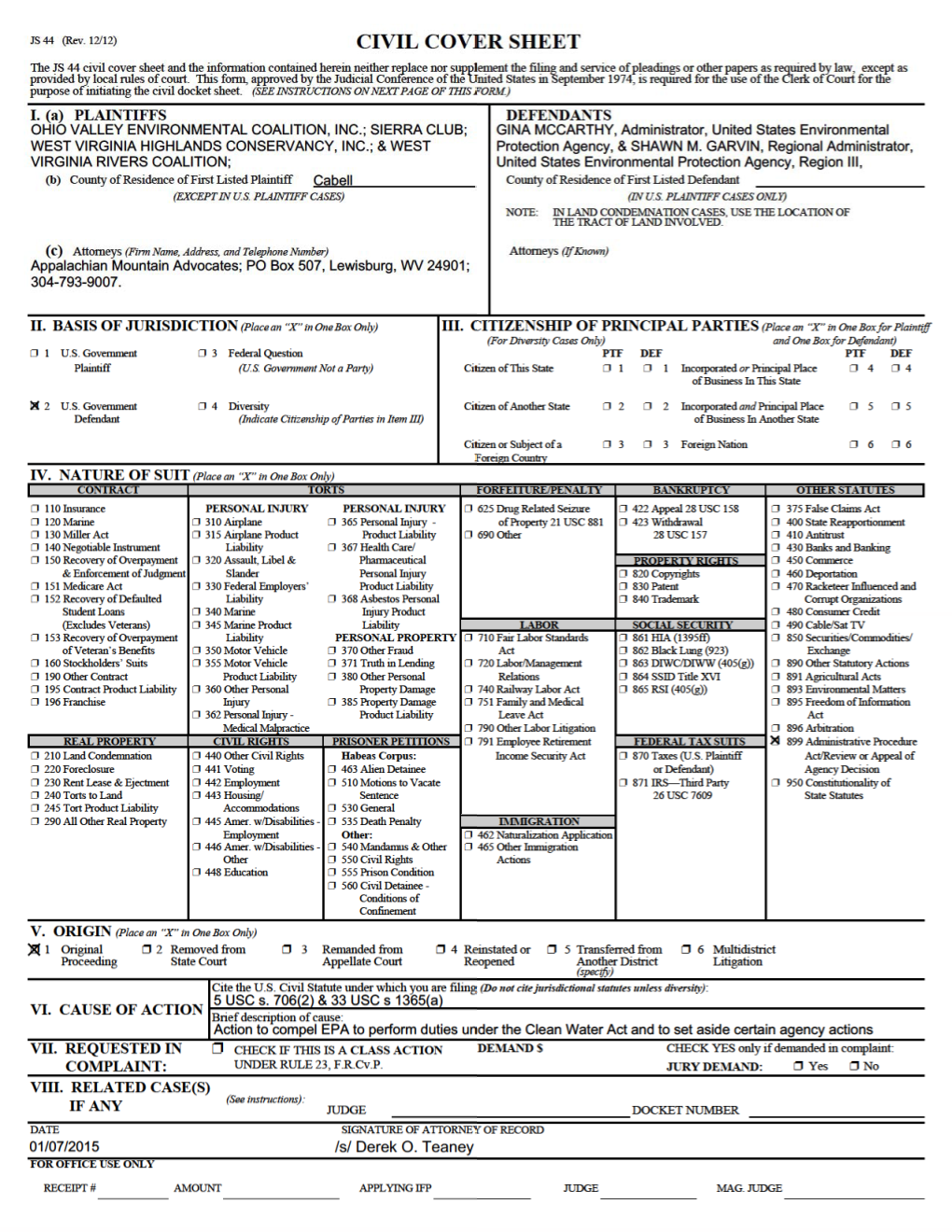 Civil Cover Sheet