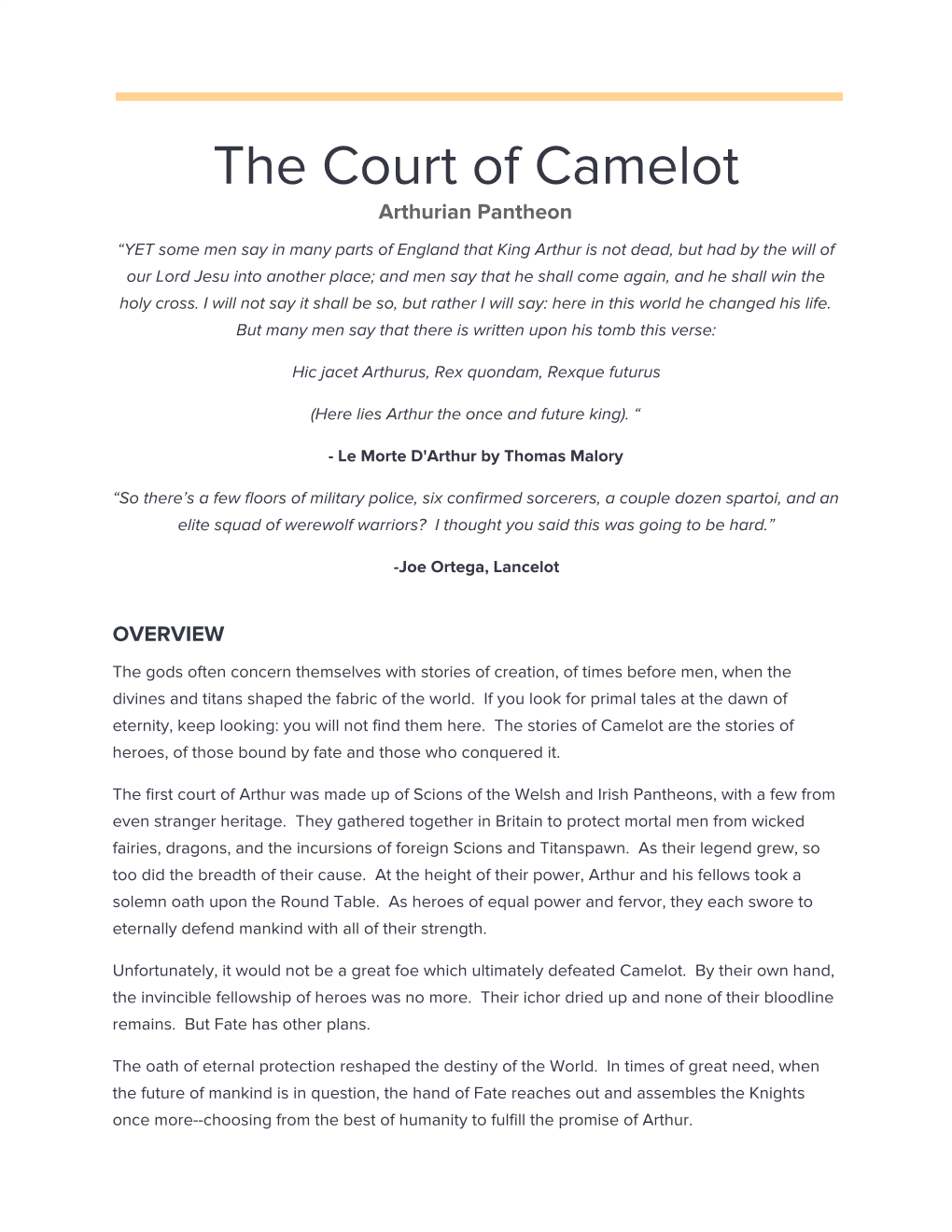 The Court of Camelot Arthurian Pantheon