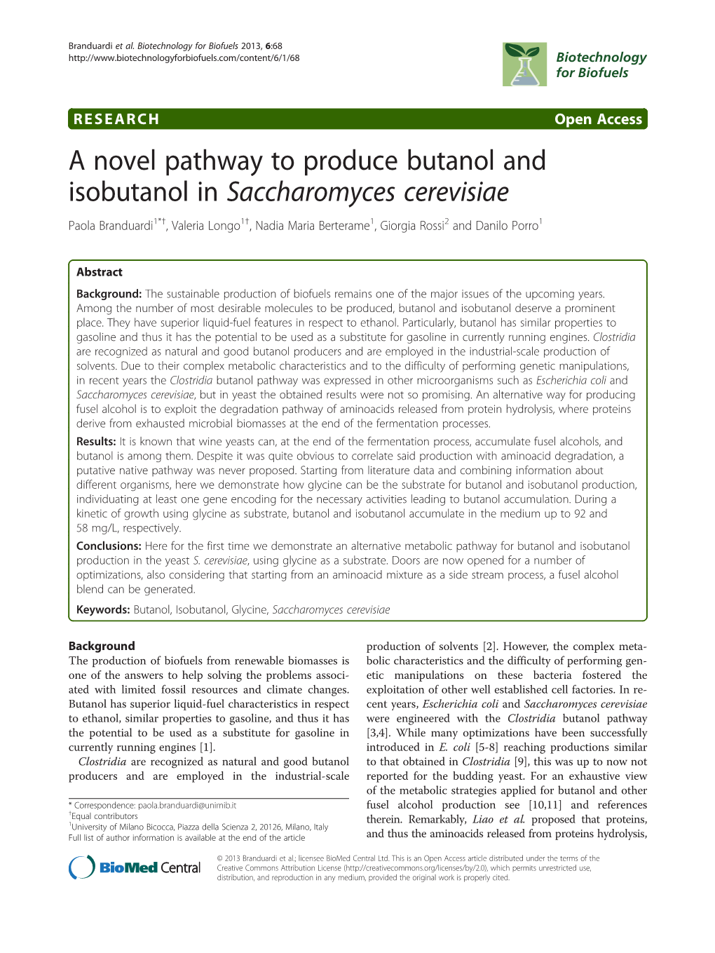 A Novel Pathway to Produce Butanol and Isobutanol in Saccharomyces