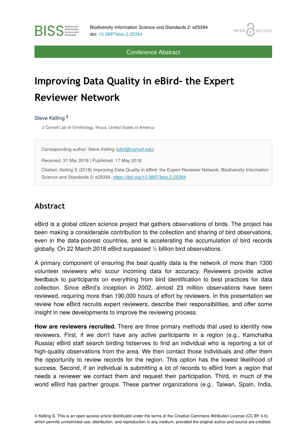 Improving Data Quality in Ebird- the Expert Reviewer Network