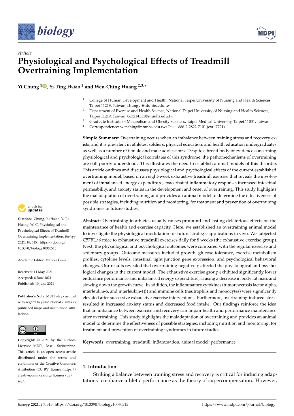 Physiological and Psychological Effects of Treadmill Overtraining Implementation