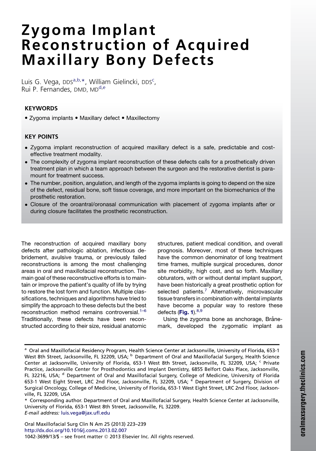 Zygoma Implant Reconstruction of Acquired Maxillary Bony Defects