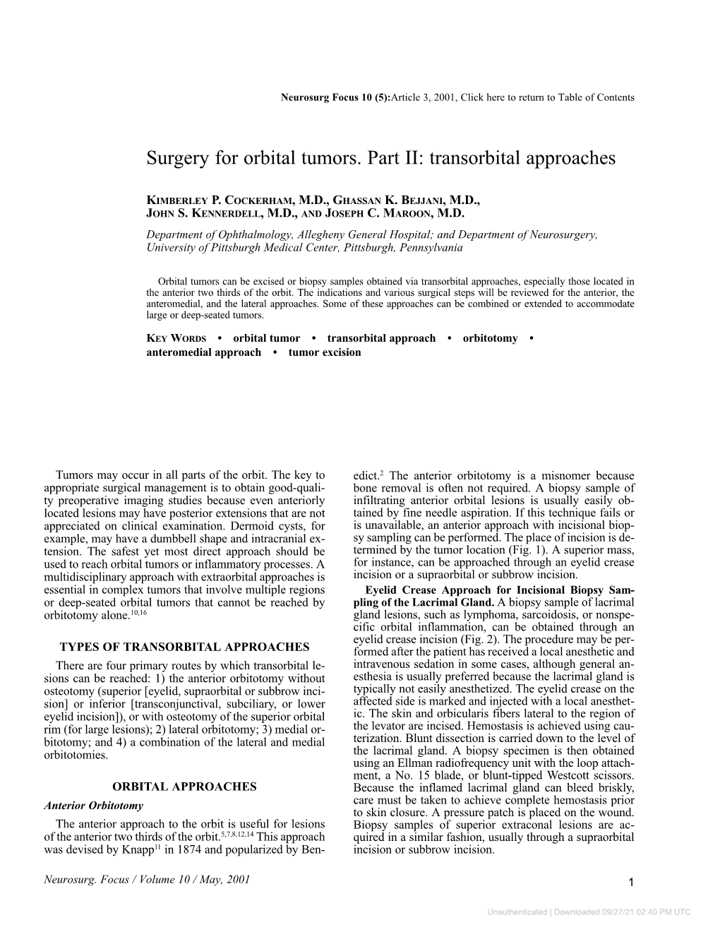 Surgery for Orbital Tumors. Part II: Transorbital Approaches