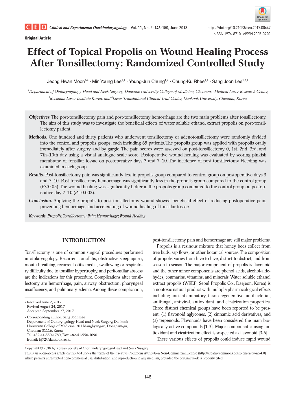 Effect of Topical Propolis on Wound Healing Process After Tonsillectomy: Randomized Controlled Study