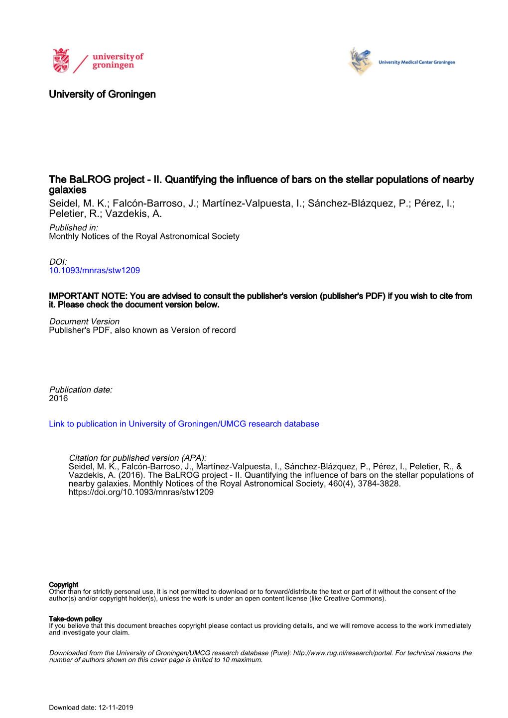 II. Quantifying the Influence of Bars on the Stellar Populations of Nearby Galaxies Seidel, M