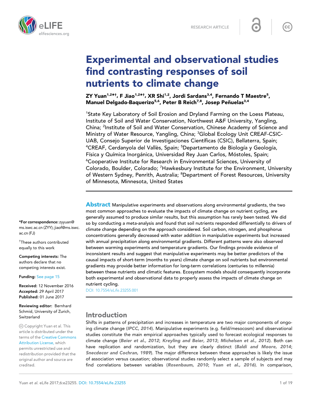 Experimental and Observational Studies Find Contrasting Responses