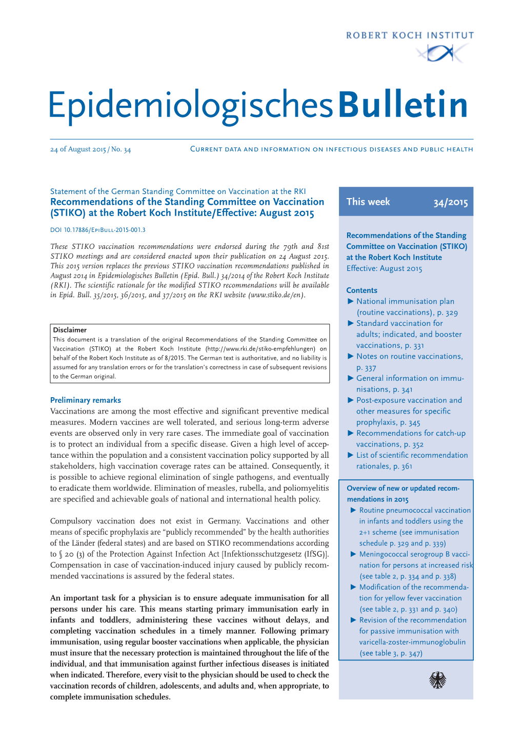 Epidemiologisches Bulletin 34/2015