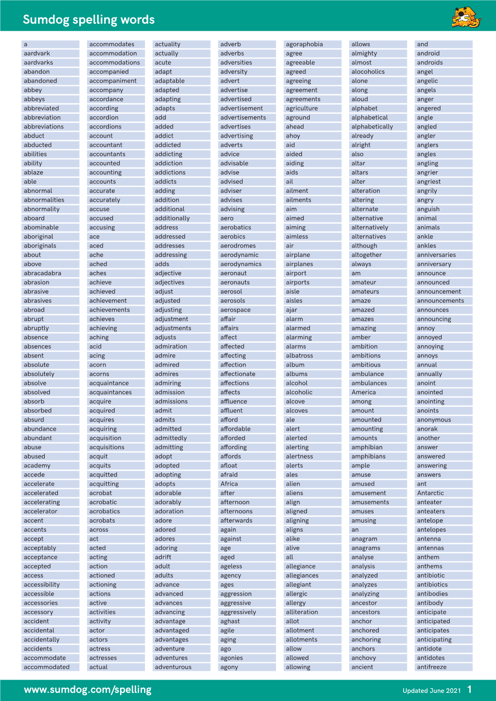 Sumdog Spelling Words