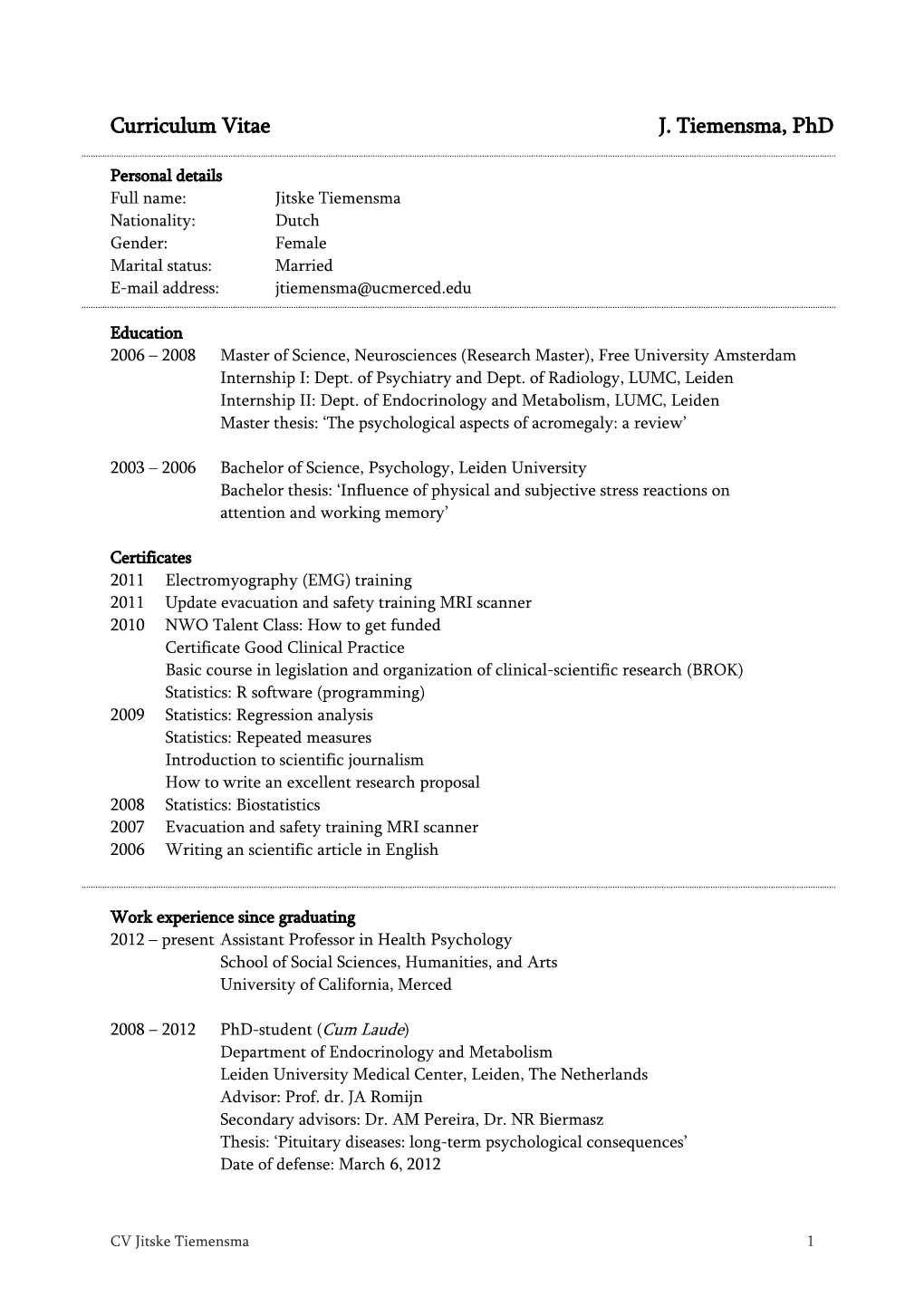 Curriculum Vitae J