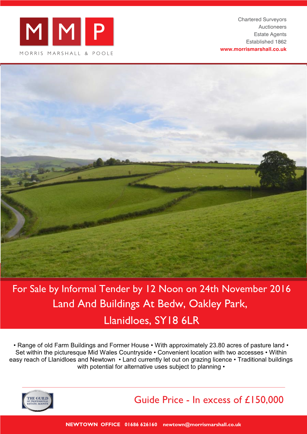 Land and Buildings at Bedw, Oakley Park, Llanidloes, SY18 6LR