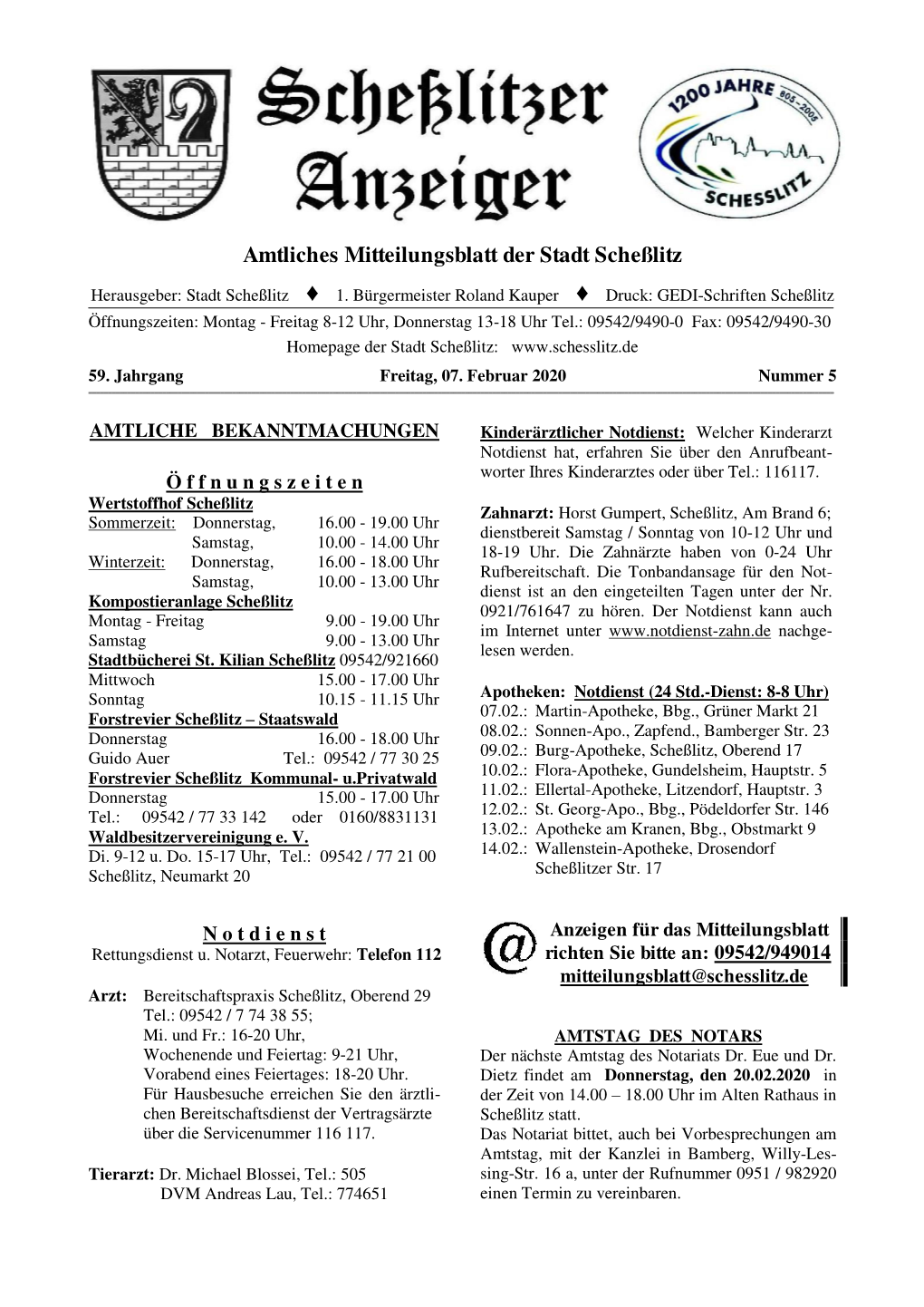 Amtliches Mitteilungsblatt Der Stadt Scheßlitz