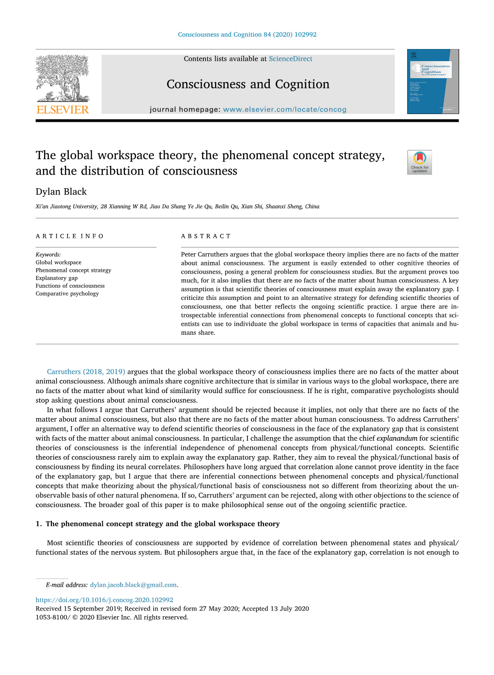 The Global Workspace Theory, the Phenomenal Concept Strategy, and the Distribution of Consciousness T