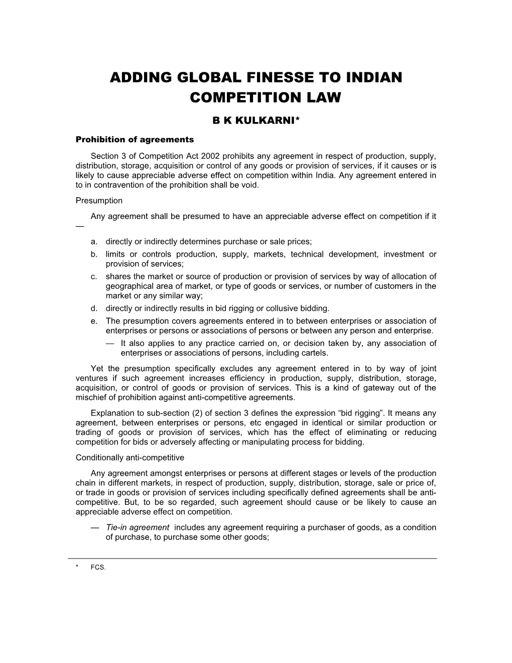 Adding Global Finesse to Indian Competition Law