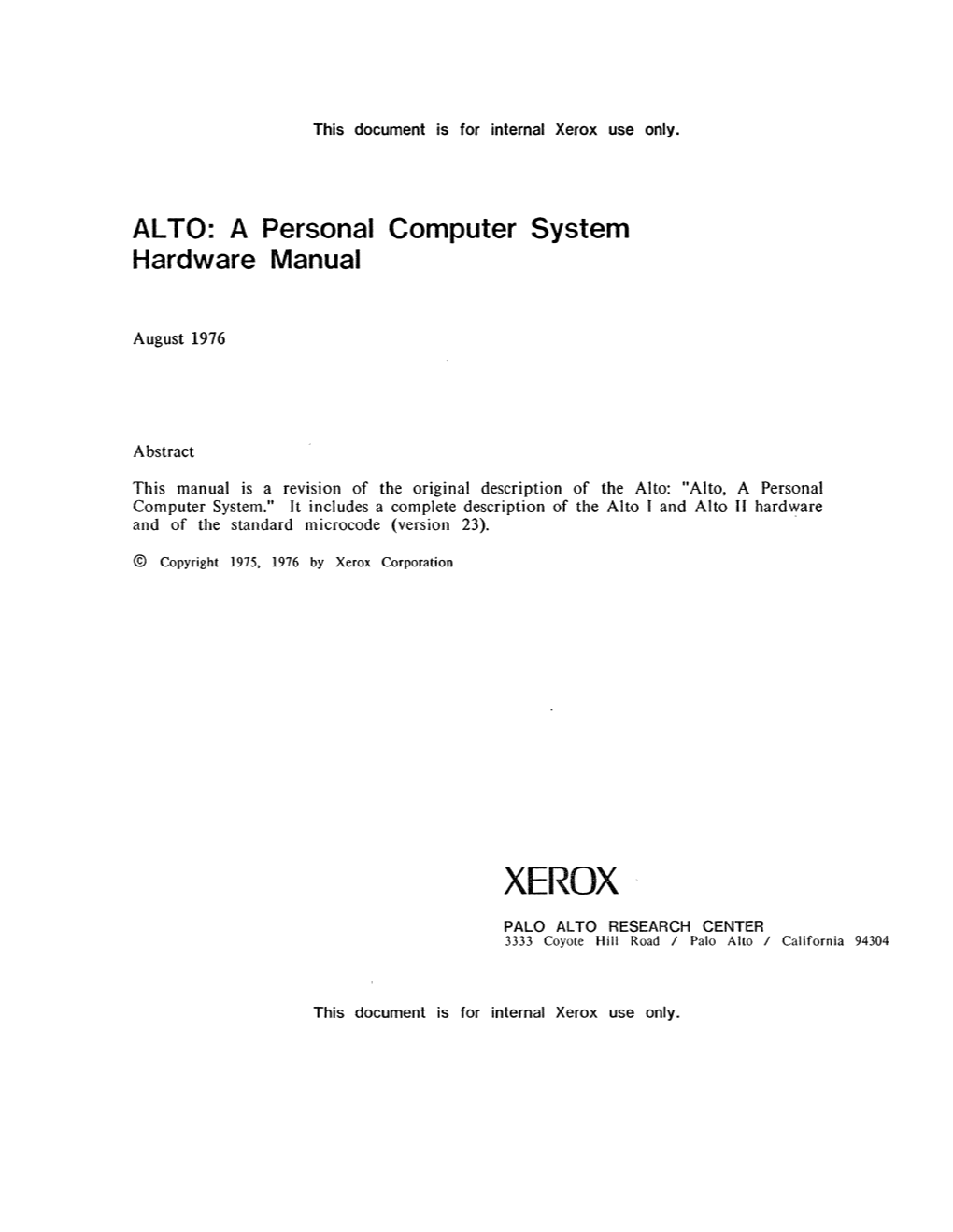 ALTO: a Personal Computer System Hardware Manual