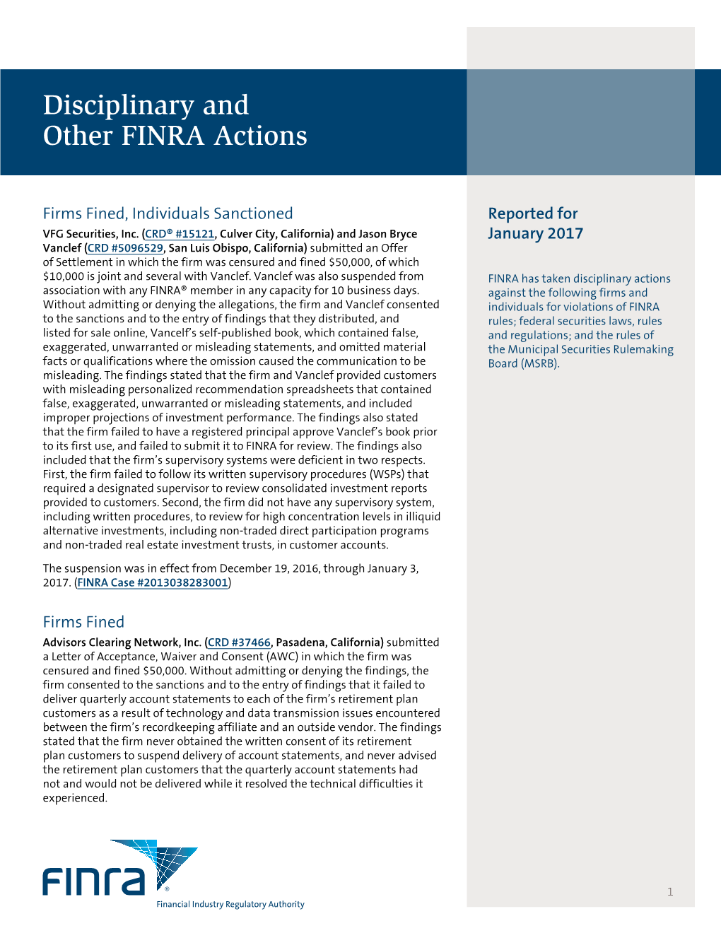 Disciplinary and Other FINRA Actions