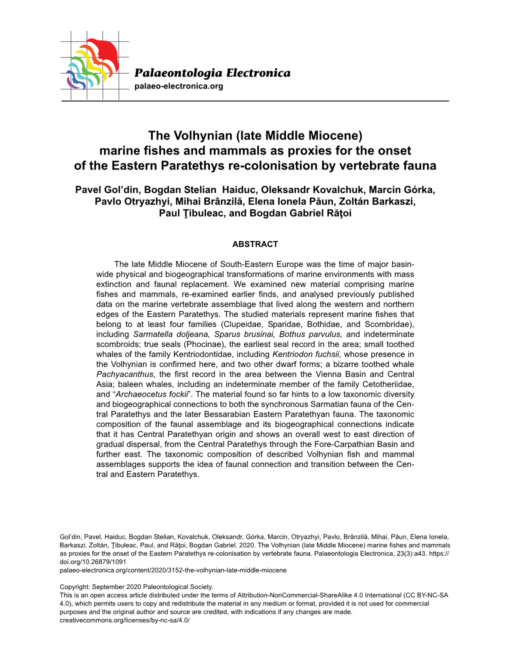 Late Middle Miocene) Marine Fishes and Mammals As Proxies for the Onset of the Eastern Paratethys Re-Colonisation by Vertebrate Fauna