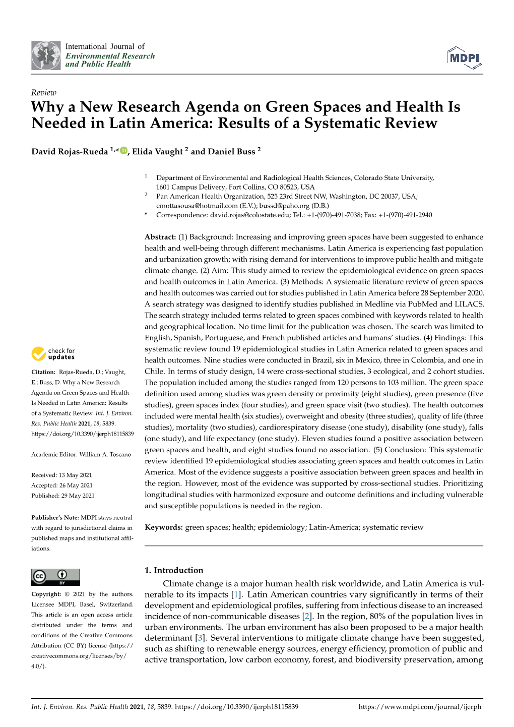 Why a New Research Agenda on Green Spaces and Health Is Needed in Latin America: Results of a Systematic Review