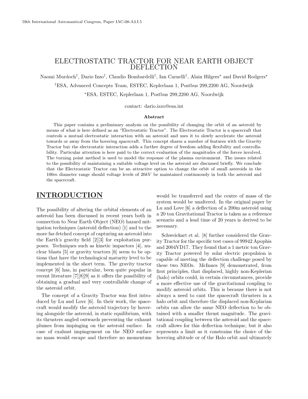 Electrostatic Tractor for Near Earth Object