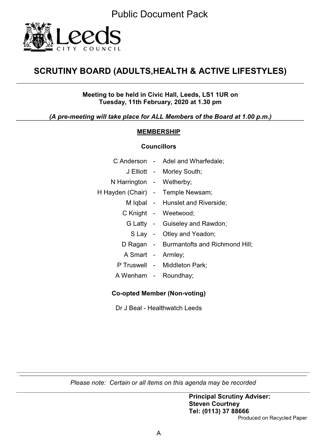 Scrutiny Board (Adults,Health & Active Lifestyles)