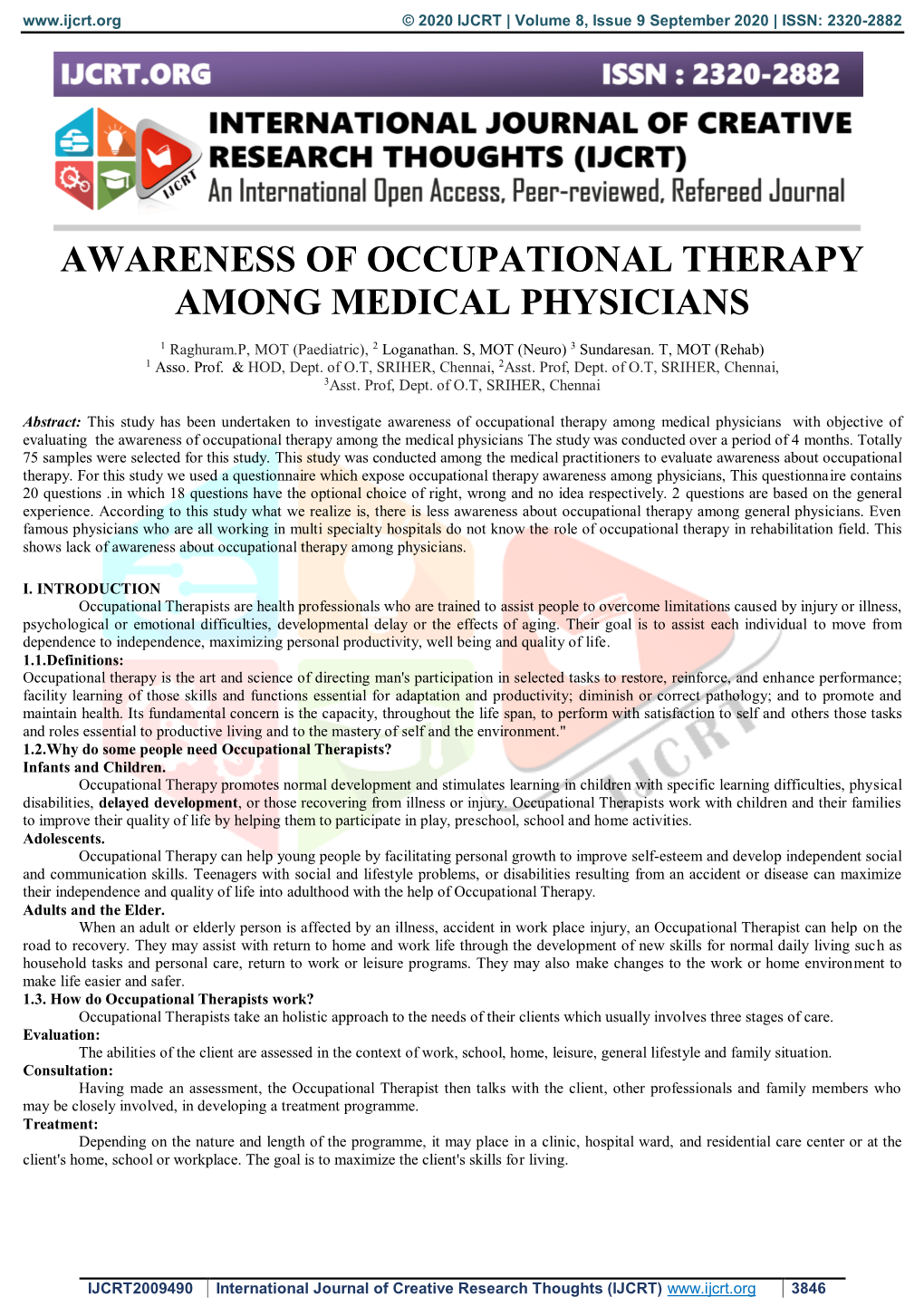 Awareness of Occupational Therapy Among Medical Physicians