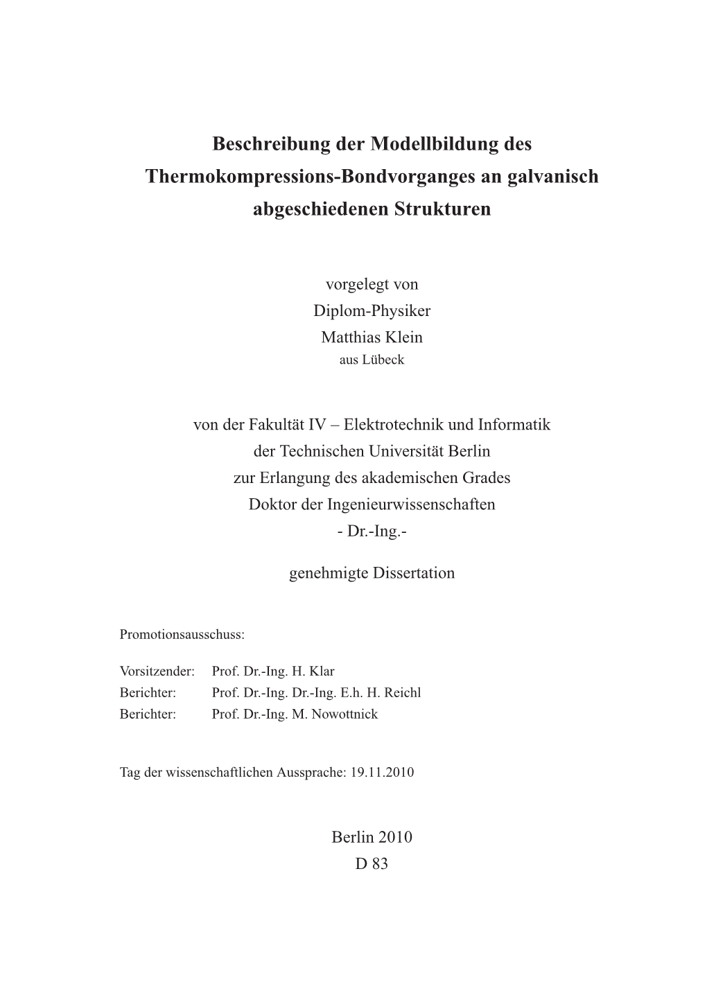 Dissertation Matthias Klein
