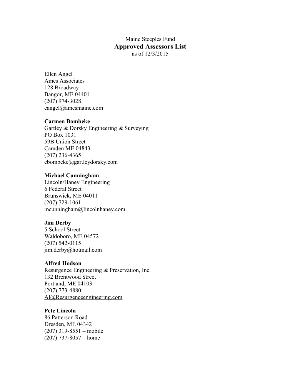 Approved Assessors List