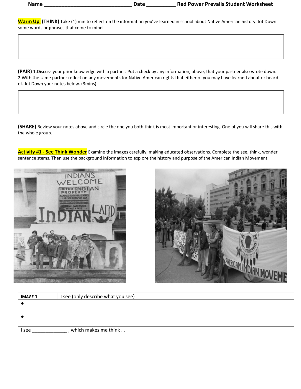 Date ___Red Power Prevails Student Worksheet