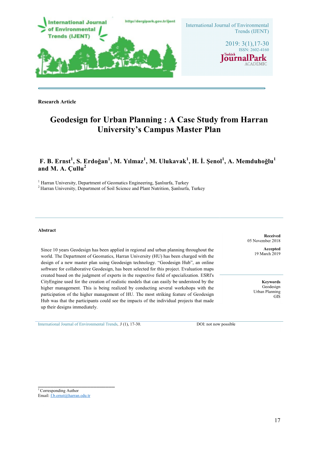 Geodesign for Urban Planning : a Case Study from Harran University's Campus Master Plan