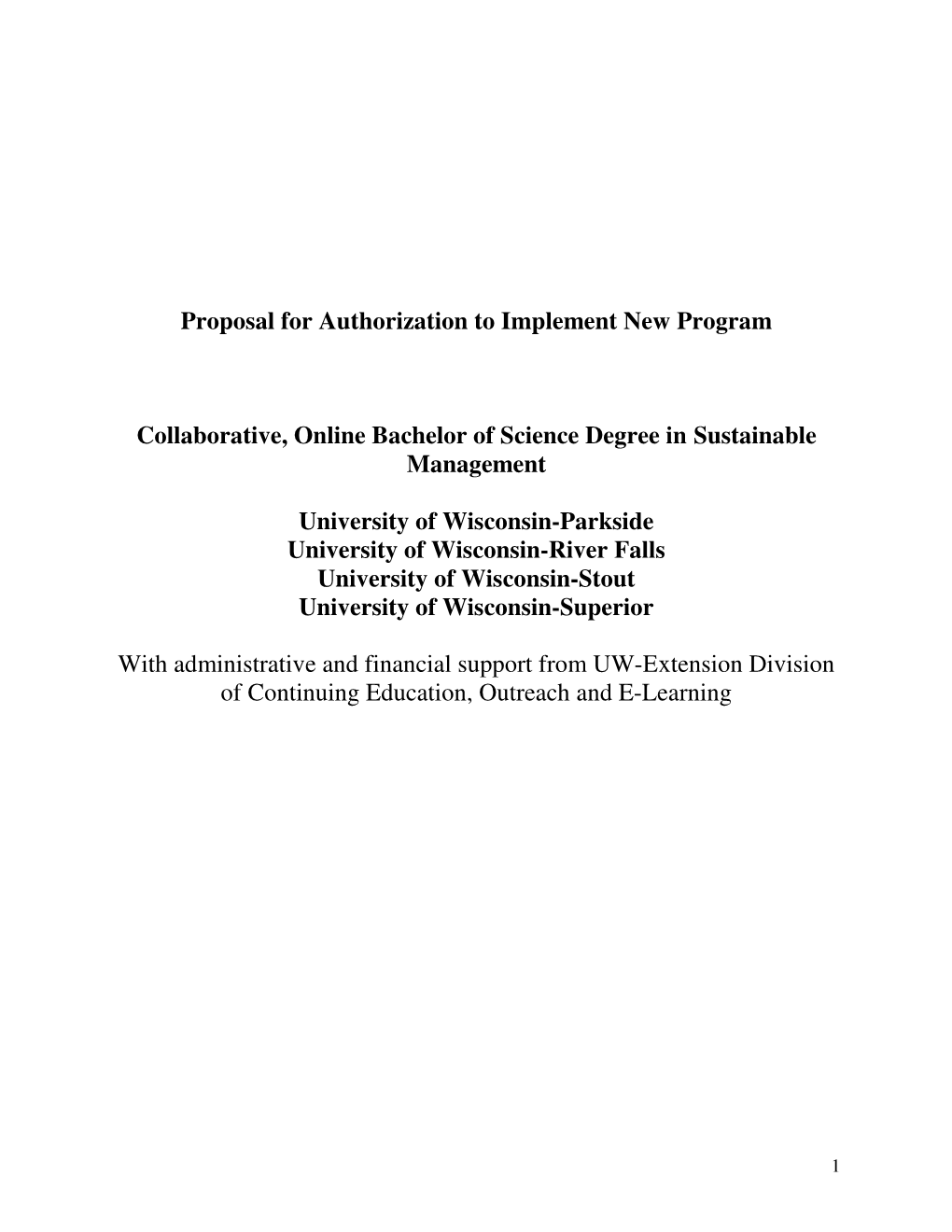 Proposal for Authorization to Implement New Program Collaborative