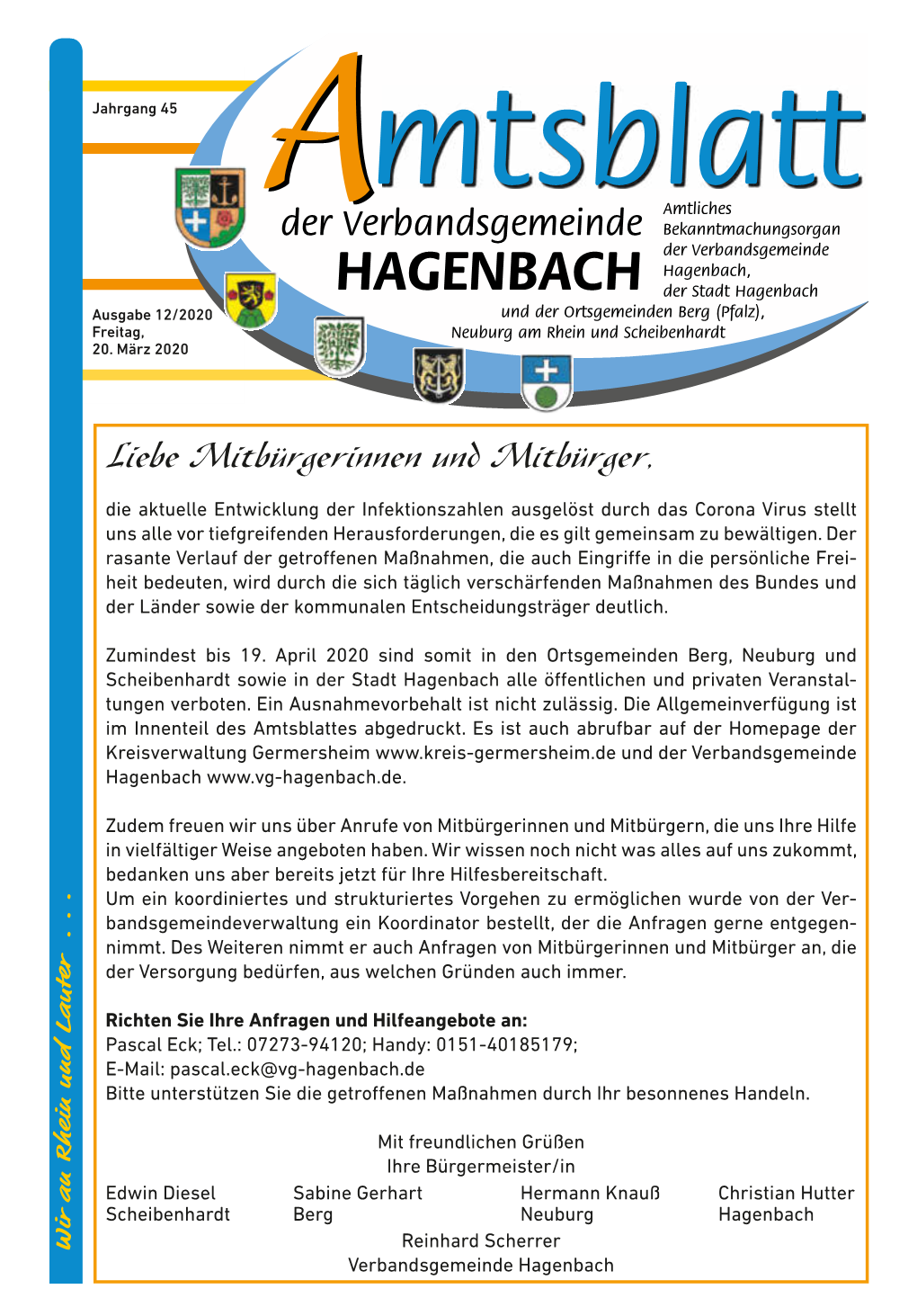 12/2020 Und Der Ortsgemeinden Berg (Pfalz), Freitag, Neuburg Am Rhein Und Scheibenhardt 20