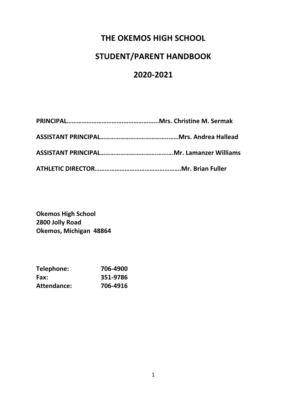 Okemos High School Student/Parent Handbook 2020-21