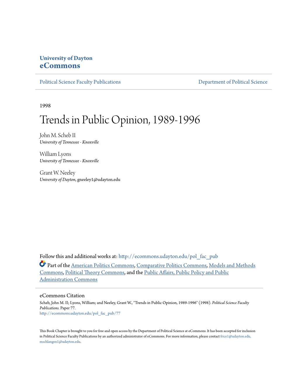 Trends in Public Opinion, 1989-1996 John M