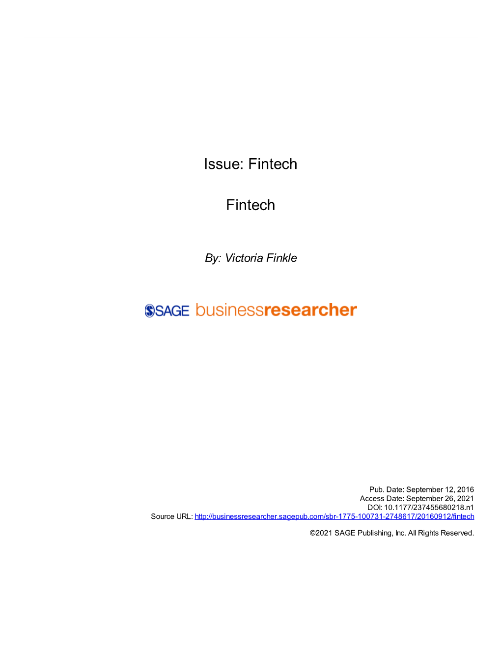 Issue: Fintech Fintech