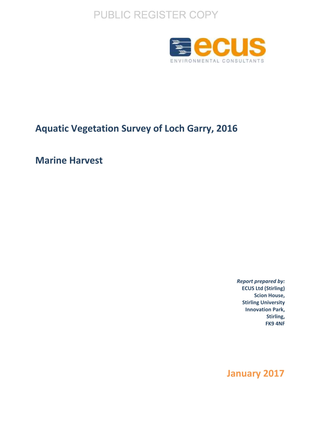 Aquatic Vegetation Survey of Loch Garry, 2016