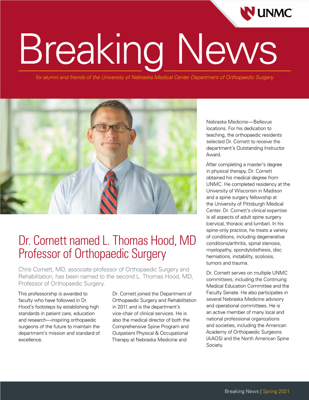 Dr. Cornett Named L. Thomas Hood, MD Professor of Orthopaedic Surgery