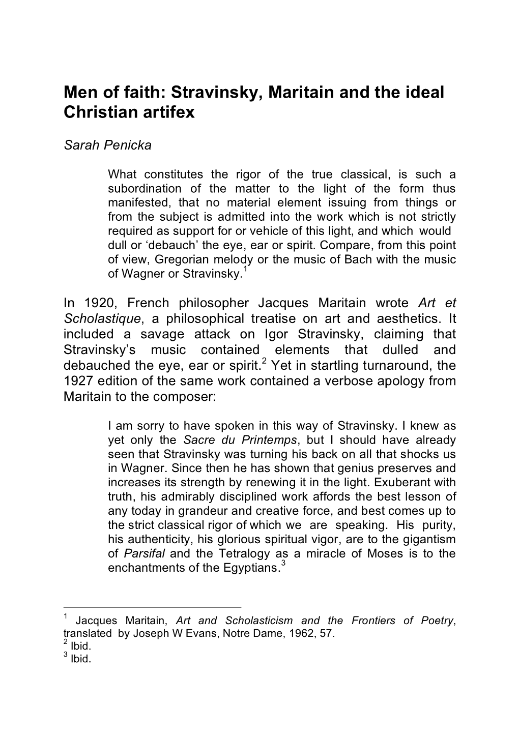 Men of Faith: Stravinsky, Maritain and the Ideal Christian Artifex