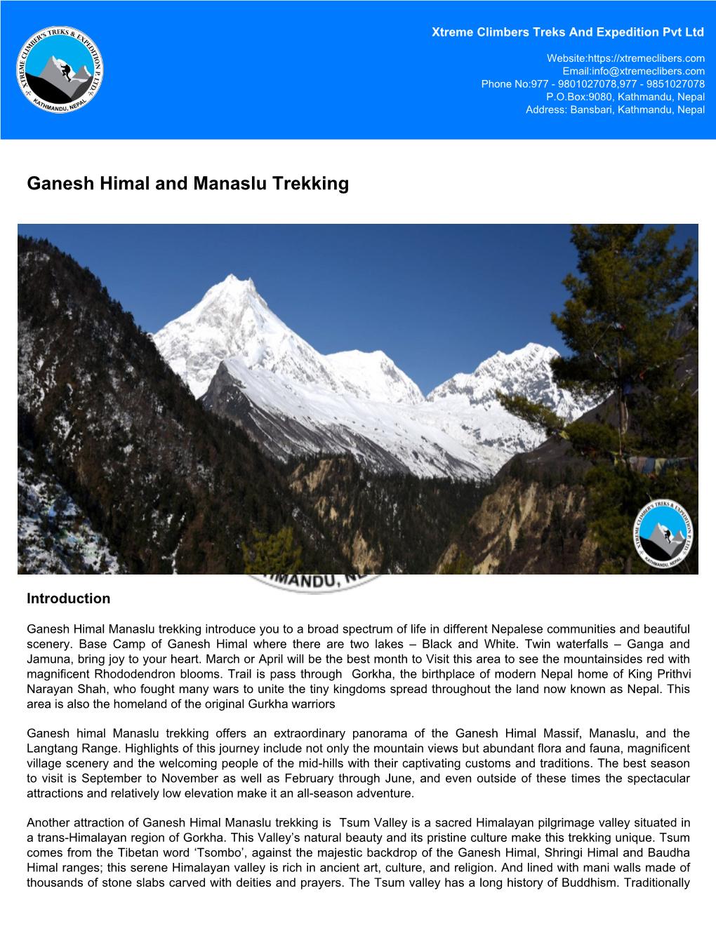 Ganesh Himal and Manaslu Trekking